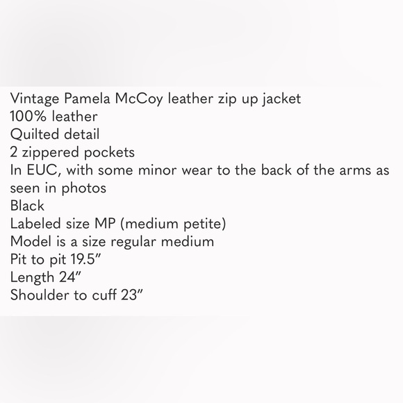 VINTAGE Pamela McCoy genuine black leather biker jacket size MP - Picture 16 of 16